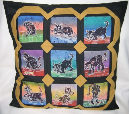 Batik cat squares pillow
